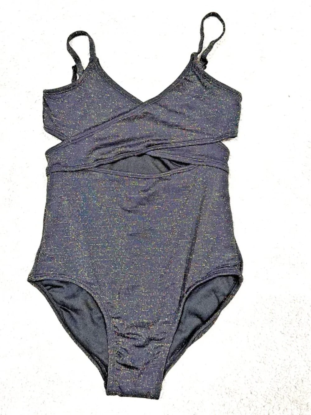Art Class Girls Medium 8 One Piece Swimsuit Adjustable Strap Black Gold Glitter
